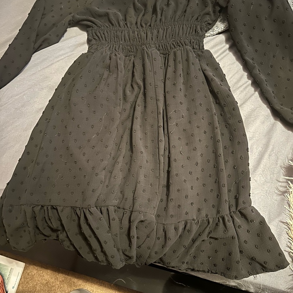 Casual Black Tiered Sundress with Square Neck